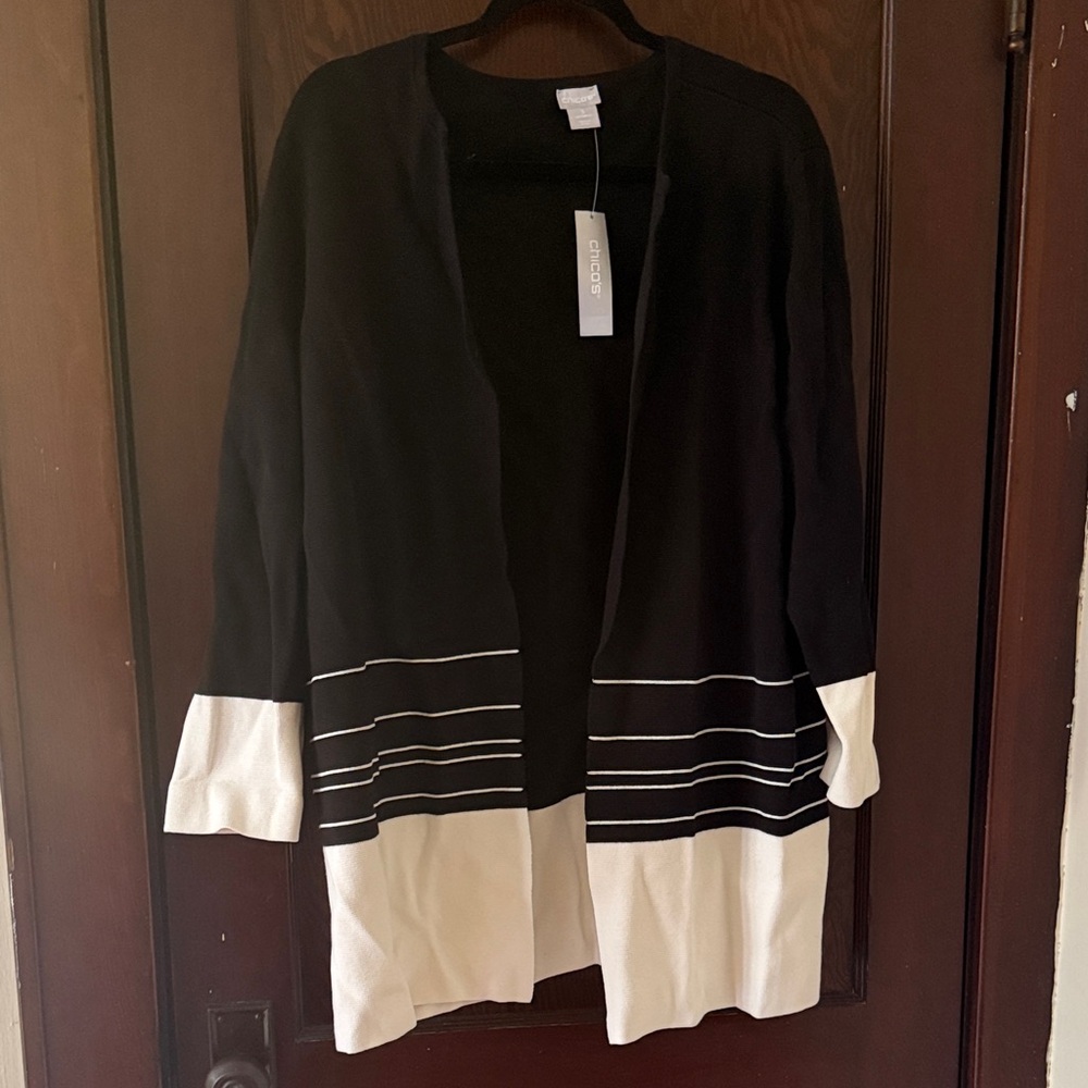 Chicos Black and Cream Cardigan
